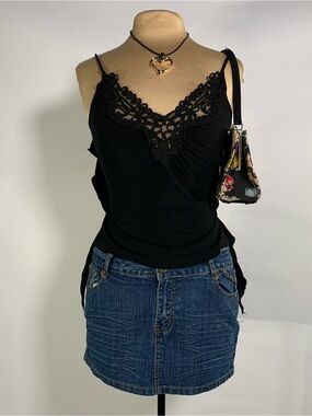 Y2K Lvl X Black Lace Open Back Cami Top